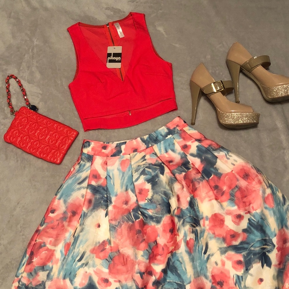 NWT Neon Coral Dressy Crop